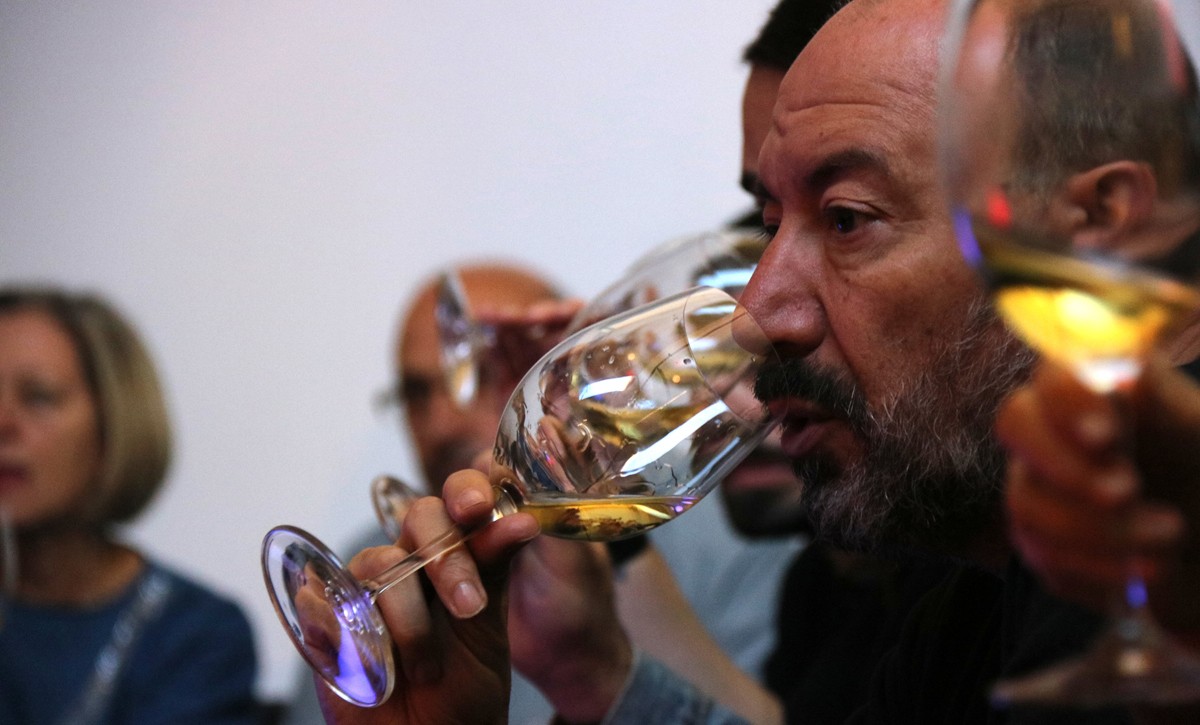 Un dels assistents a la cata a la seu del Consell Regulador de la DO Terra Alta. 