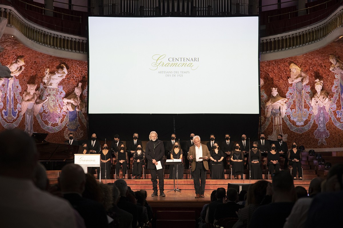 Els cosins Gramona durant l'acte al Palau de la Música Catalana