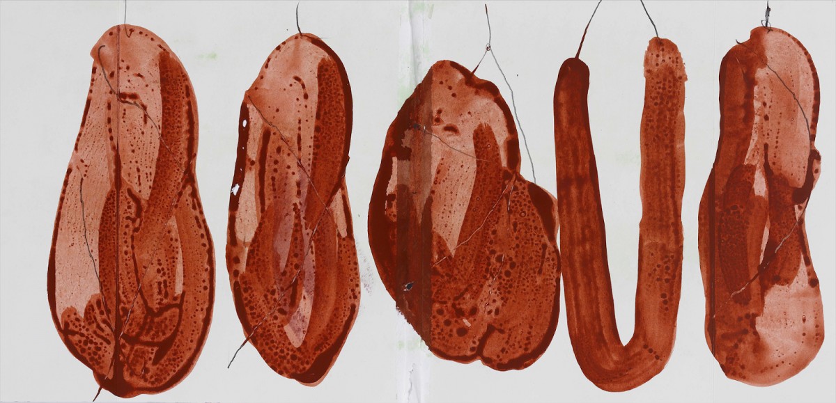 © Miquel Barceló, VEGAP, 2022. Perxa, 2022. Tècnica mixta sobre paper, 29’5 x 62 cm. Portada de catàleg de Vila Viniteca.