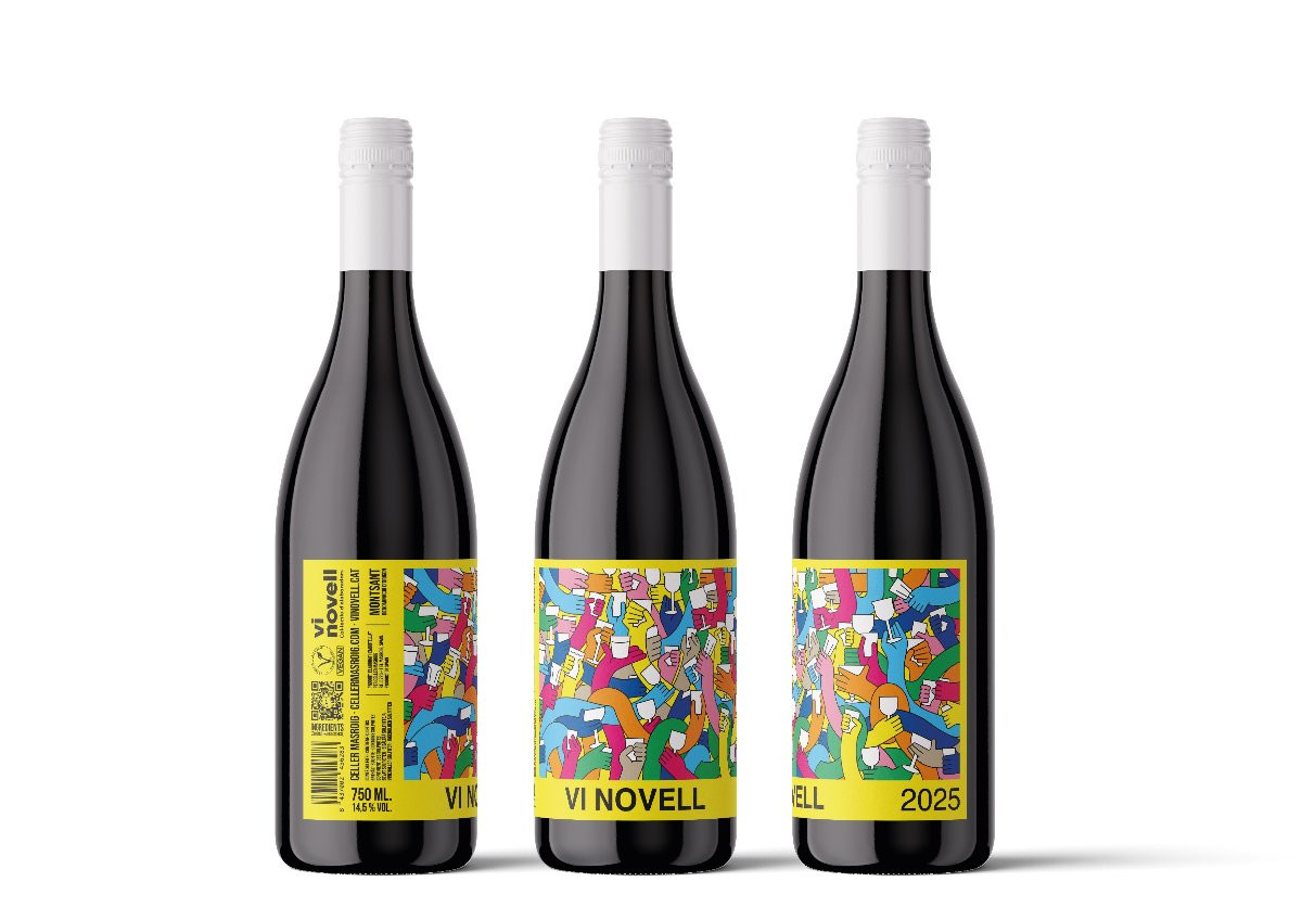 El Vi Novell 2025 del Celler Masroig, obra de JAJAJA Studio, serà protagonista a la 15a Festa del Vi Novell
