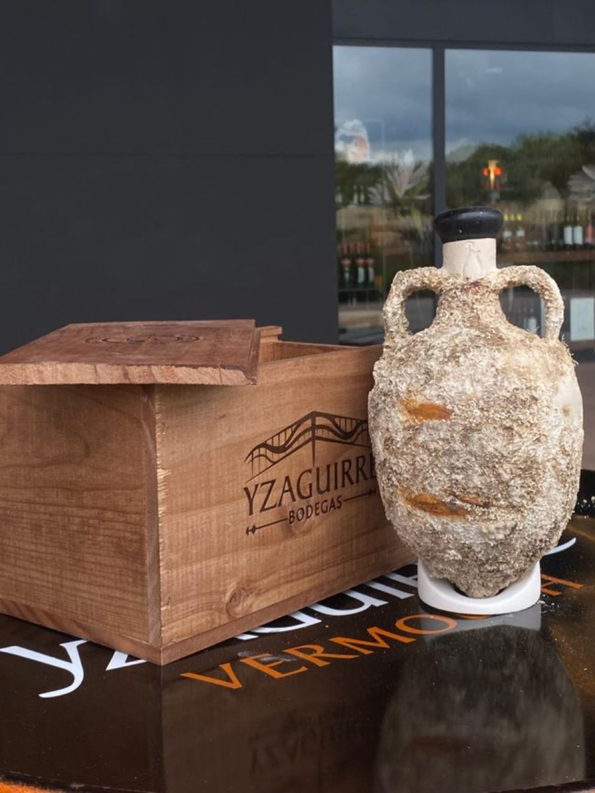 Àmfora de Bodegas Yzaguirre després de la seva criança submarina al Mediterrani.